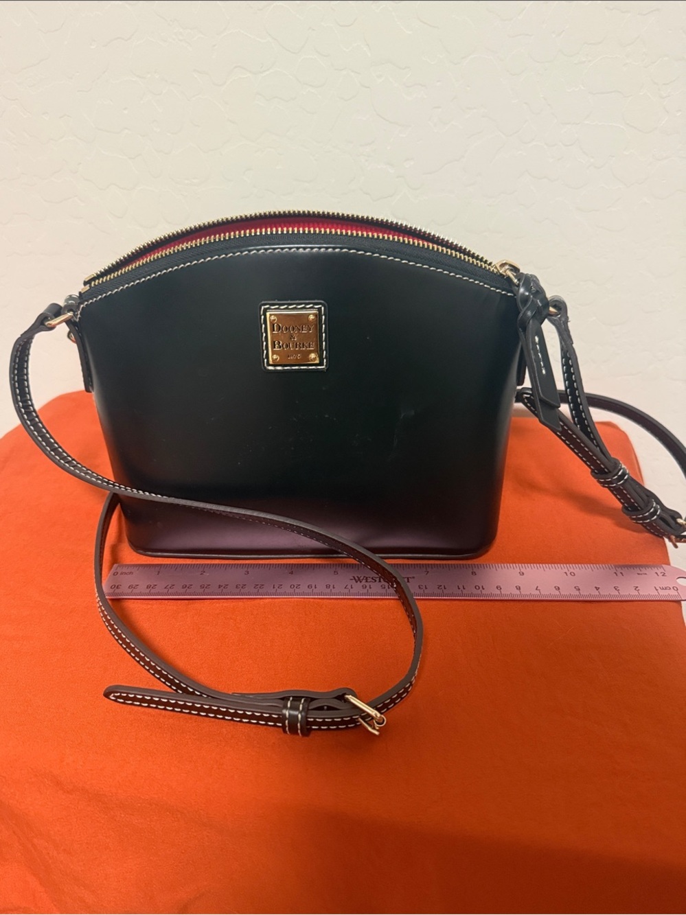 Dooney & Bourke Black Leather Dome Crossbody with Gold-Tone Logo
